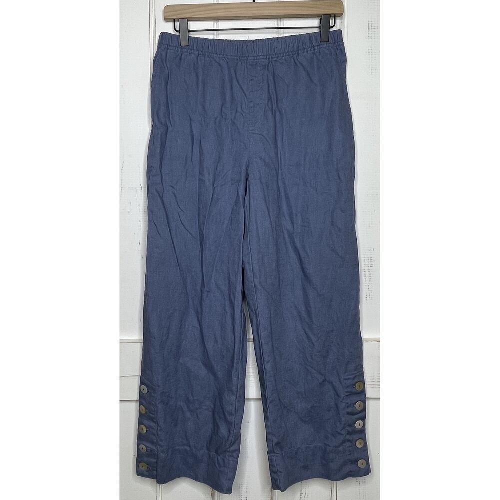 John Mark Blue Wide Leg Linen Pants Coastal Lagenlook Beachy Nautical Vacation S